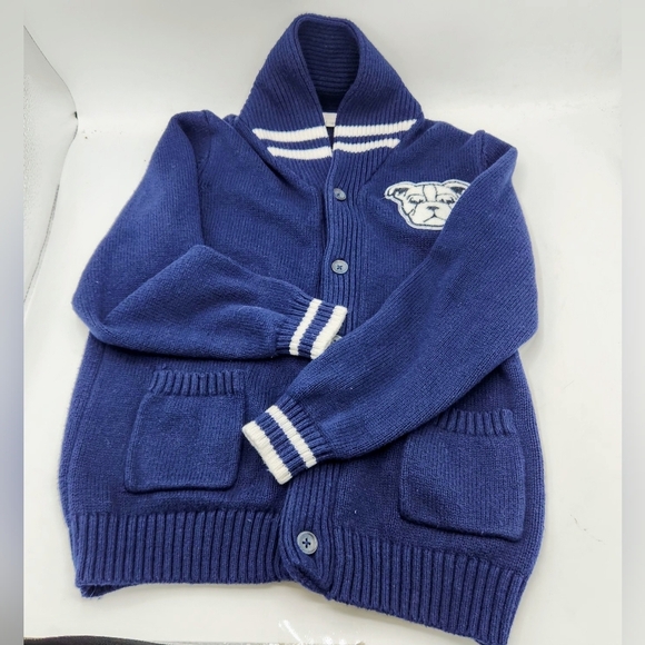 Janie And Jack Varsity Shawl Cardigan In Navy And White Size 7 - Picture 7 of 11